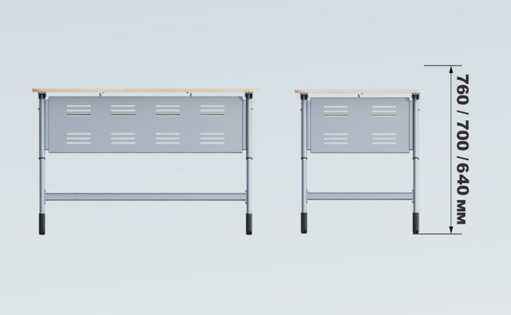 Парта двухместная Mega Smart Perfo с полкой и перфорированным экраном