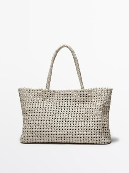 Massimo Dutti Плетеная сумка-шопер из кожи наппа, белый