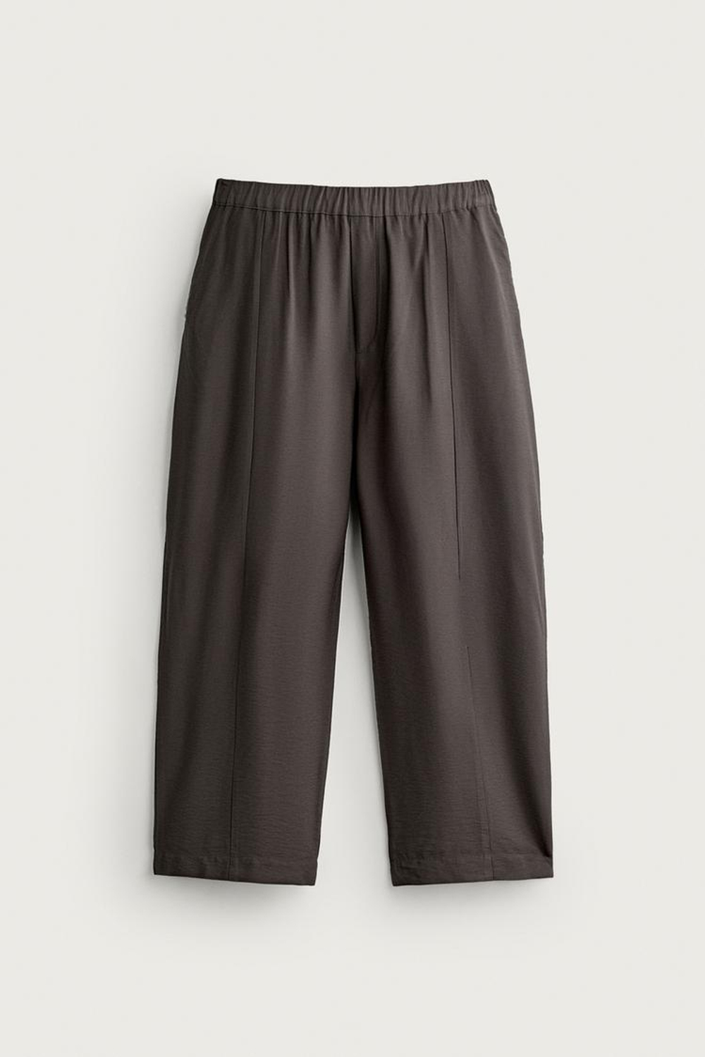 ZARA БРЮКИ-БАЛОНЫ ИЗ СТРУЯЩЕЙСЯ ТКАНИ, СЕРЫЙ