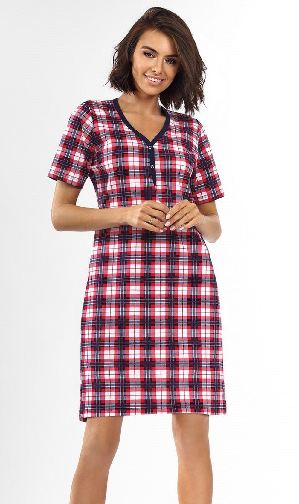 Клетчатая сорочка с короткими рукавами (Размер: 38) (Цвет: красная шотландка)