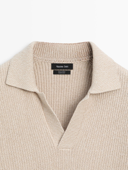 Massimo Dutti Свитер поло из хлопкового трикотажа, натуральный/кремовый