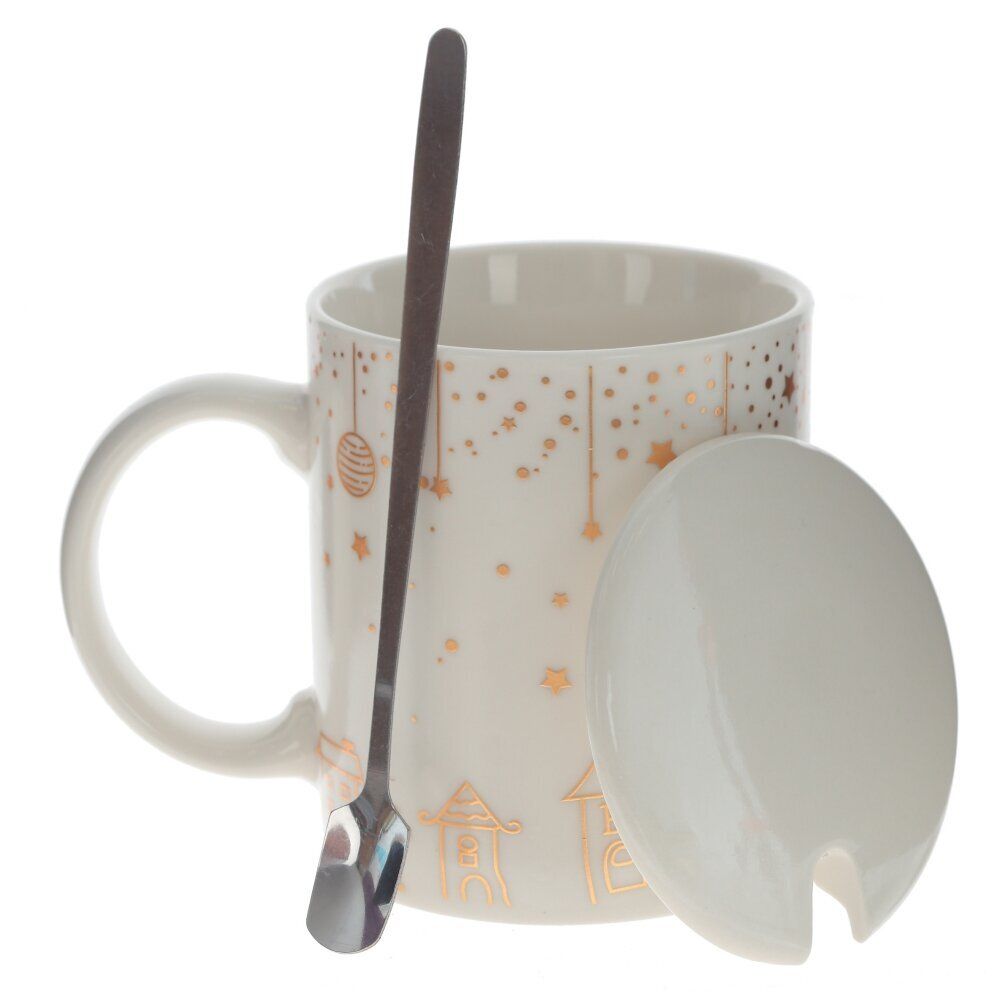 GAEM Кружка с крышкой и ложкой, 300 мл, L12 W8 H10 см, 4в.