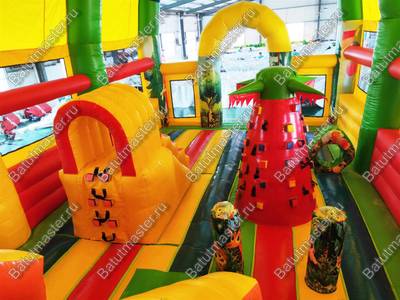 Надувной батут "Страна Сафария" с крышей и высокими горками 12*6*6 м