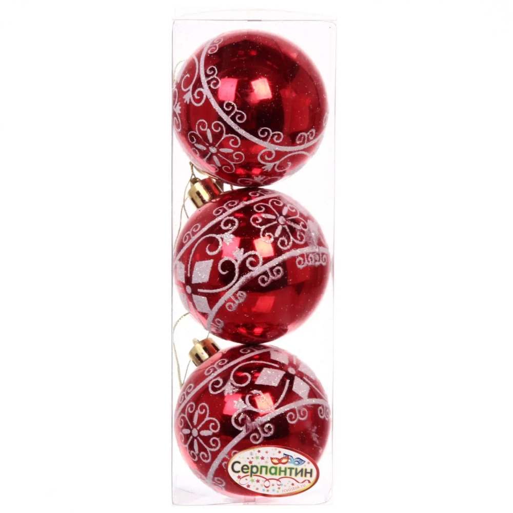 Новогодние шары 6 см (набор 3 шт) «Ажур», красный