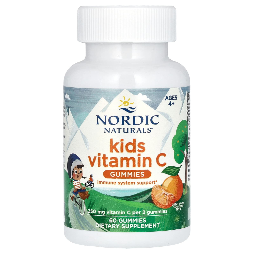 Nordic Naturals, Жевательные таблетки с витамином C для детей от 4 лет, с насыщенным мандарином, 60 жевательных таблеток (125 мг в 1 жевательной мармеладке)