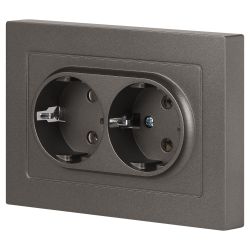 Розетка Intro Accent 6-205-09 двойная 2X2P+E Schuko, 16А-250В, IP20, СУ, AL/CU, титан