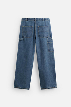 ZARA ДЖИНСЫ СВОБОДНОГО КРОЯ В РАБОЧЕМ СТИЛЕ, СИНИЙ