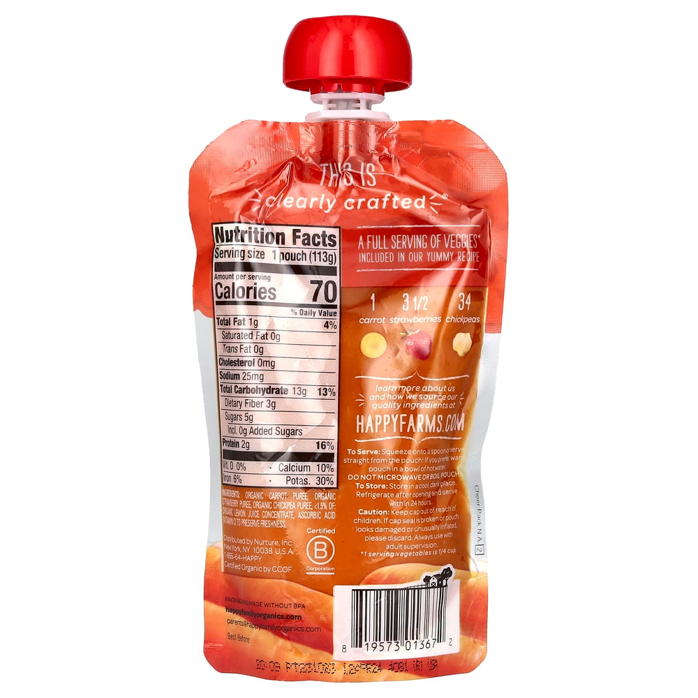 Happy Family Organics, Happy Baby, органическое детское питание, для детей от 6 месяцев, морковь, клубника и нут, 113 г (4 унции)