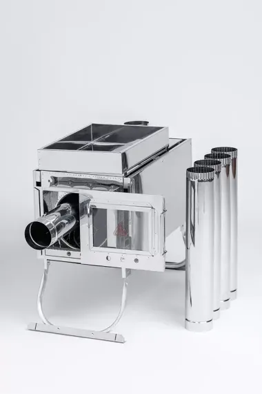 Печь камин ИНВЕНТ средняя нерж 0,8мм со стационарными экранами + короб для камней в сумке 37593