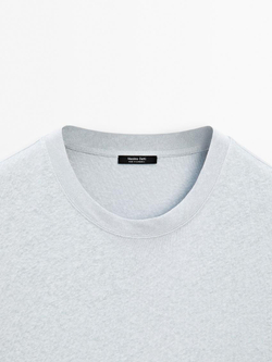 Massimo Dutti Футболка с коротким рукавом из смесового льна, светло-голубой