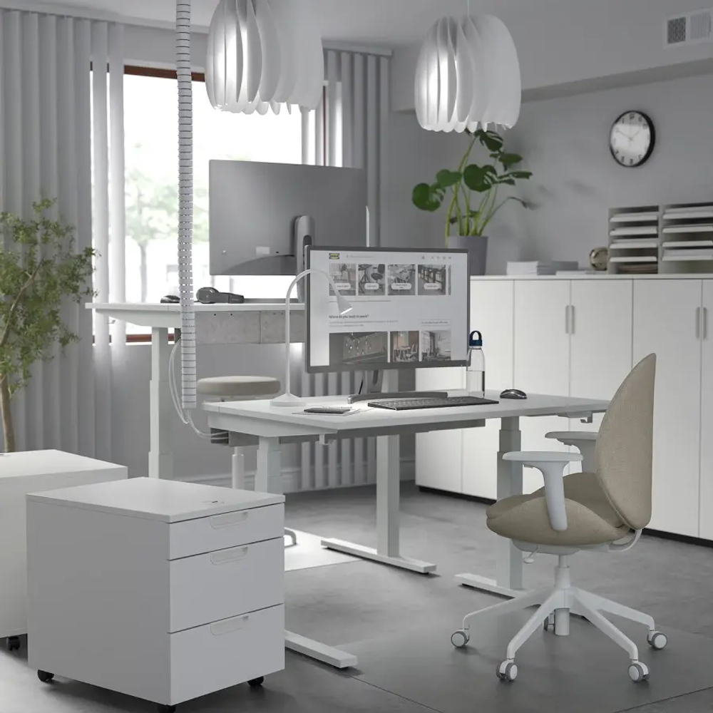 Письменный стол с регулировкой по высоте - IKEA MITTZON/МИТТЗОН ИКЕА, 120х80х62-126 см, белый