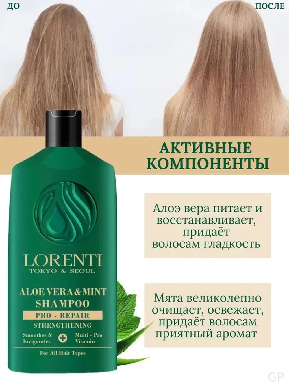 LORENTI Шампунь для волос ALOE VERA & MINT Укрепление и Питание 630мл
