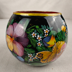 Вазочка с ручной росписью Палех "Анютины глазки"