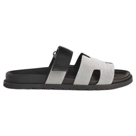 Hermes Chypre Flat heel Velcro fashion sandals Men's Gray and black, H231819Z H78