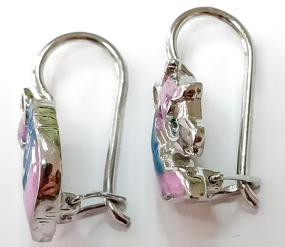 Ювелирные детские серьги из серебра с эмалью "Единорог"