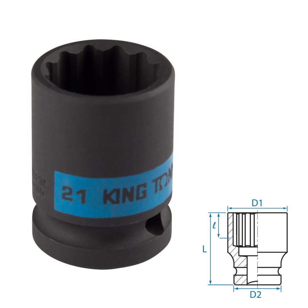 KING TONY (453021M) Головка торцевая ударная двенадцатигранная 1/2", 21 мм