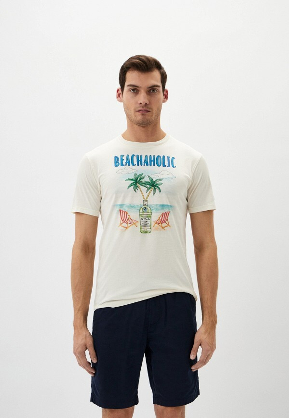 Футболка MC Saint Barth TSHIRT BEACHAHOLIC молочный пальмы джин