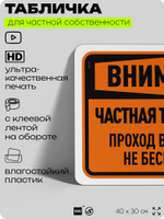 Табличка для частной территории "Внимание, частная территория", на дом, для участка, организаций, предупреждающая, 40х30 см, Silver Plane x Айдентика Технолоджи