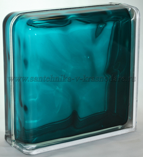 Завершающий стеклоблок морская волна волна окрашенный изнутри Vitrablok   19x19x8