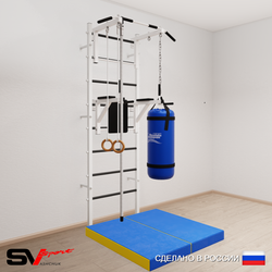 Шведская стенка Sv Sport 5746 (Турник стандарт/Брусья/Канат/Кольца/Цепь/Мешок 22кг/Мат 1м)