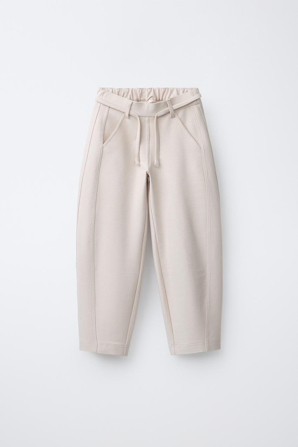 ZARA БРЮКИ BARREL НА ШНУРКЕ, ЭКРЮ