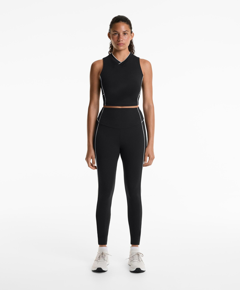 OYSHO Легинсы Comfortlux с высокой талией и окантовкой длиной 65 см до щиколотки, черный