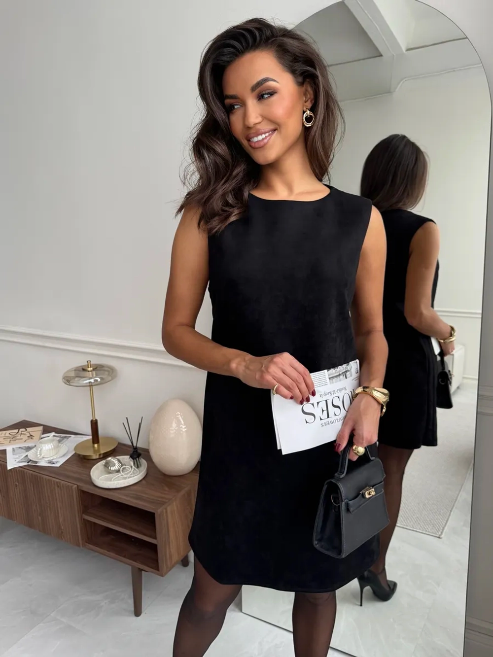 Платье сарафан праздничное офисное замшевое А силуэт