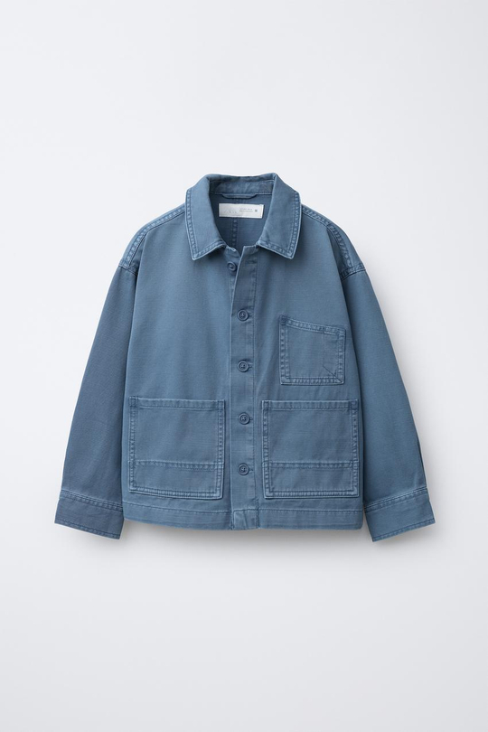 ZARA КУРТКА-РУБАШКА ACID WASH С КАРМАНАМИ, СИНИЙ