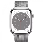 Apple Watch Series 8, 45мм, из стали серебристого цвета, миланский сетчатый браслет
