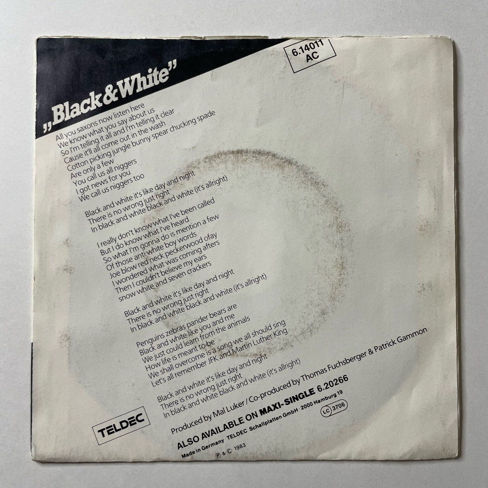 Винтажная виниловая пластинка LP Patto Black And White (Germany 1983) 7 дюймов, 45 RPM, Single