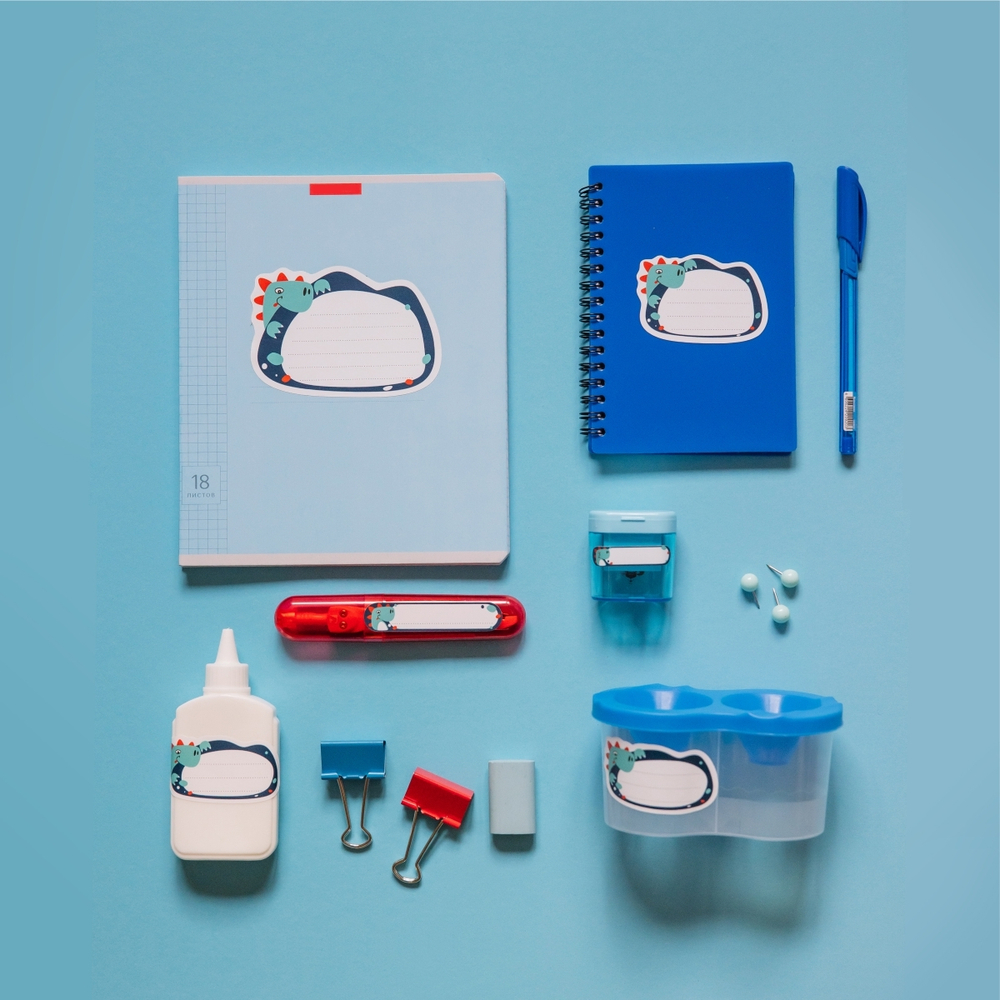 Наклейки для школы Динозавр (синий), 56 шт