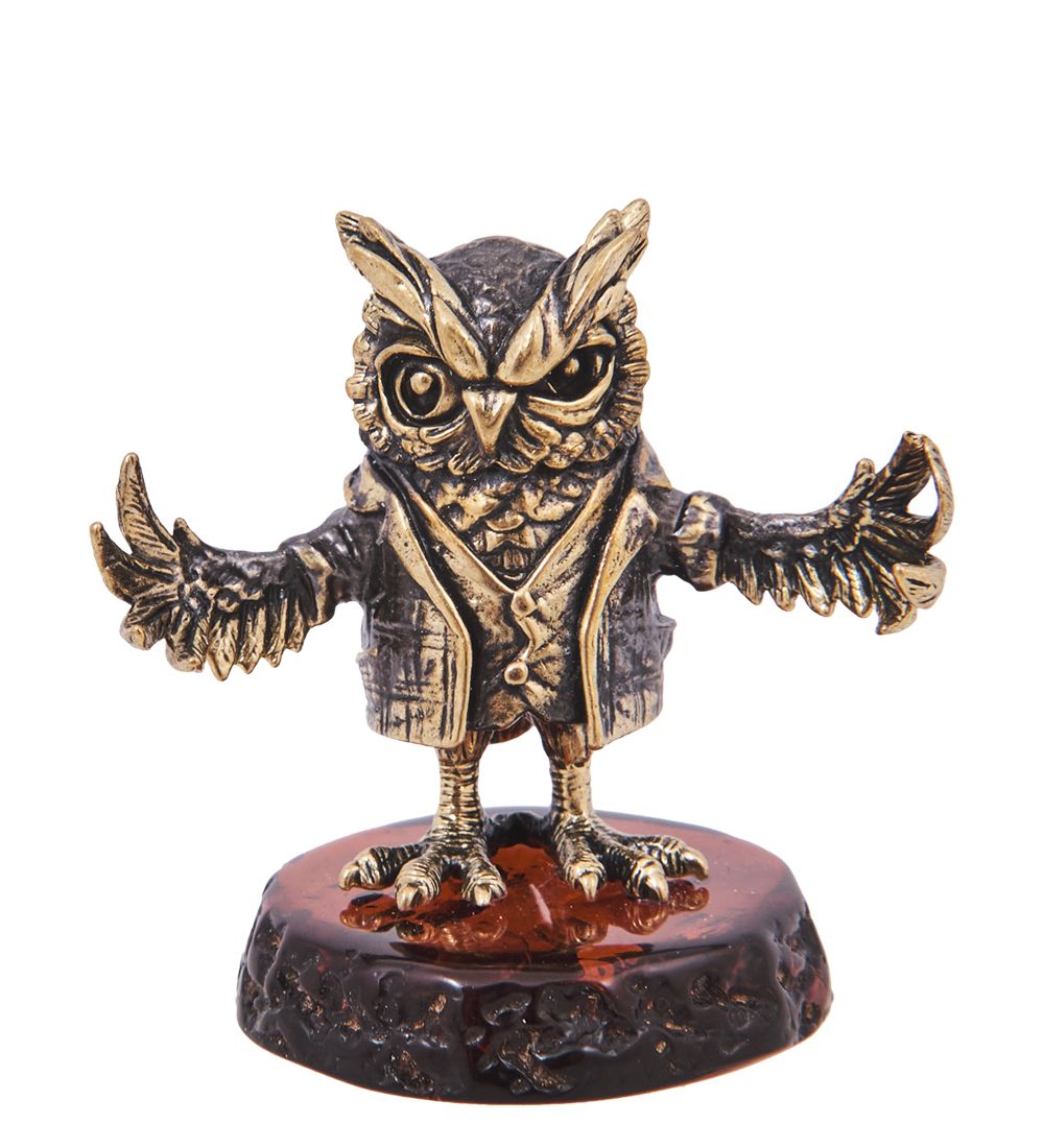 Народные промыслы AM-4193 Фигурка «Филин Оратор» (латунь, янтарь)