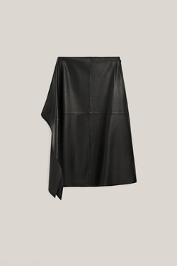 Massimo Dutti Юбка-миди из натуральной кожи наппа - Limited Edition, черный