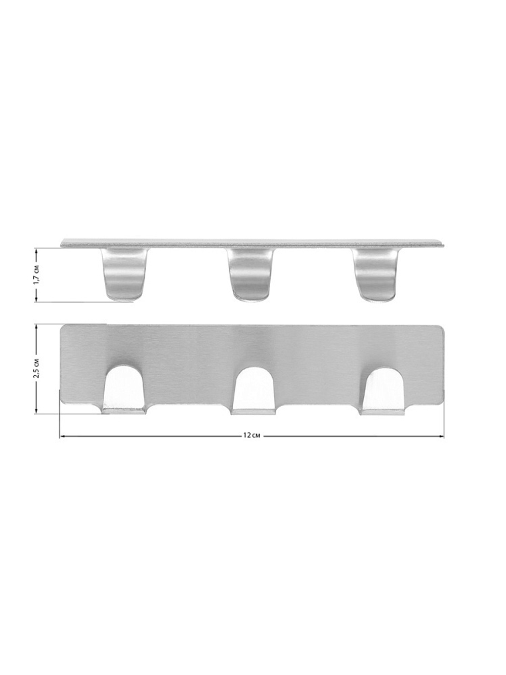 Крючок DeNASTIA на липучке 3 крючка, 2,5x12x2 нерж.сталь, серый