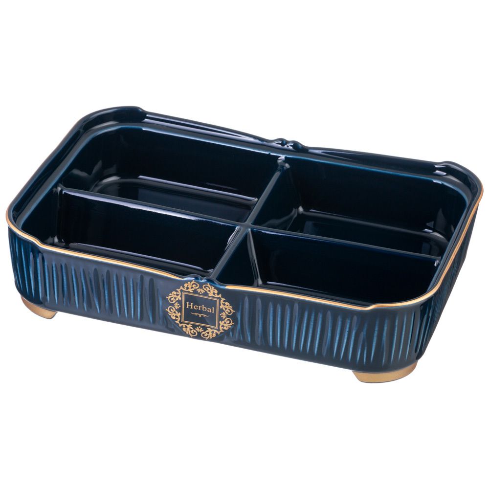 МЕНАЖНИЦА LEFARD "HERBAL" 4 СЕКЦИИ 31*22*11 СМ СО СТЕКЛЯННОЙ КРЫШКОЙ СИНЯЯ (КОР=6ШТ.)