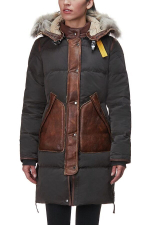 Пальто жен Parajumpers LONG BEAR Special 601 коричневое, капюшон енот