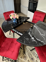 Круглый стеклянный раздвижной стол "Черный оникс" и стулья "ГУЧИ" бордовый