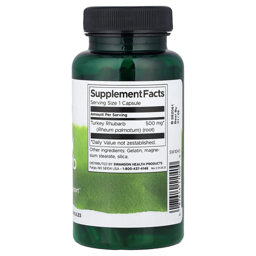 Swanson, Ревень индейки, 500 мг, 100 капсул