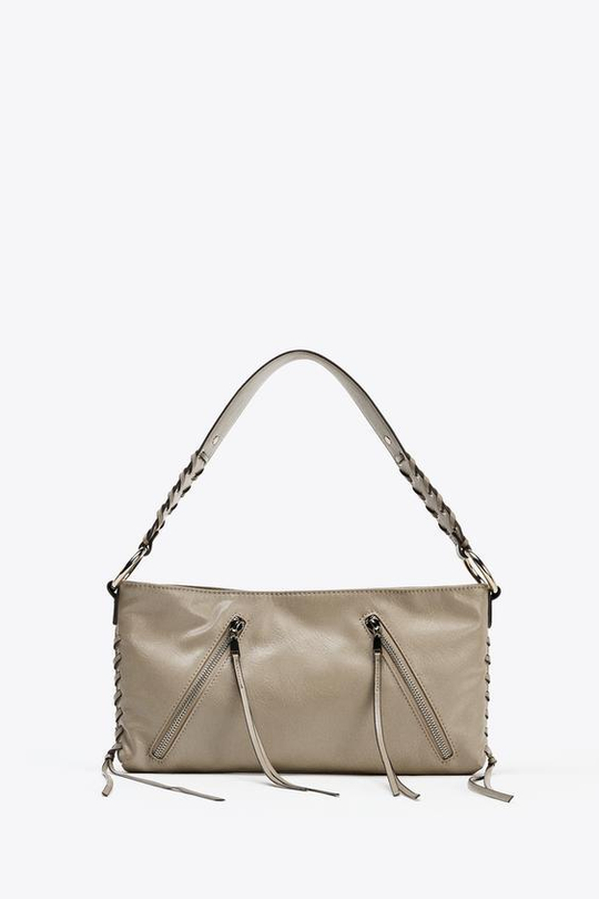 ZARA СУМКА С ПЛЕЧЕВЫМ РЕМНЕМ И МОЛНИЯМИ, СЕРЫЙ