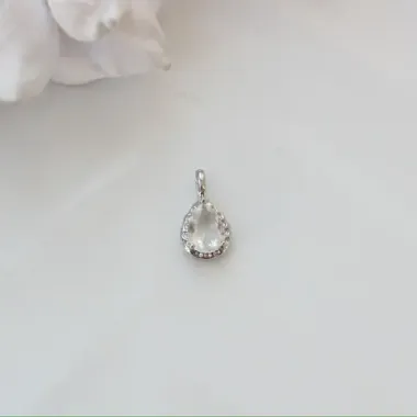 Подвеска Капля с белым фианитом, 15*8 мм, родий, П418