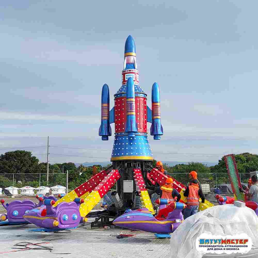 Детская карусель с подъёмом «Звездолётики» 8 кабинок, 16 мест, 11×11×7,8 м