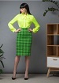 11-03-23 FW Твидовая юбка-карандаш в клетку, зеленый, черный XL