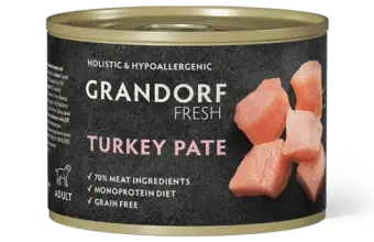 Влажный корм консервы для собак всех пород GRANDORF FRESH Turkey pate из индейки 0,2 кг 6 шт