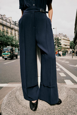 ZARA ДЛИННЫЙ КОМБИНЕЗОН ИЗ КРЕПА, МОРСКОЙ СИНИЙ