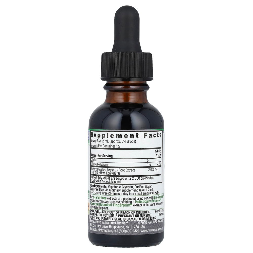 Nature's Answer, корень лопуха, жидкий экстракт, без спирта, 2000 мг, 30 мл (1 жидк. унция)
