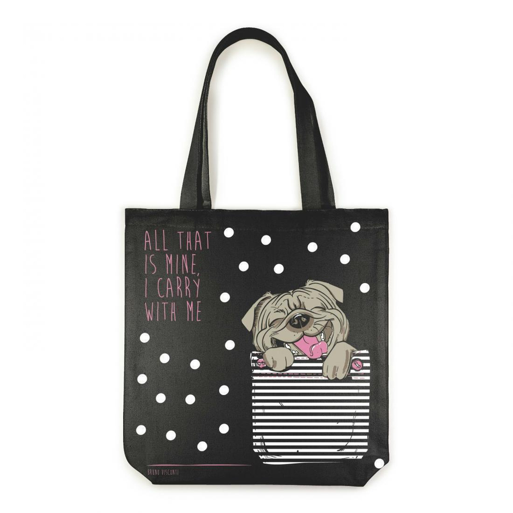 Сумка-шоппер 34х36см. черный "Карманные животные.Собачка" (BrunoVisconti)