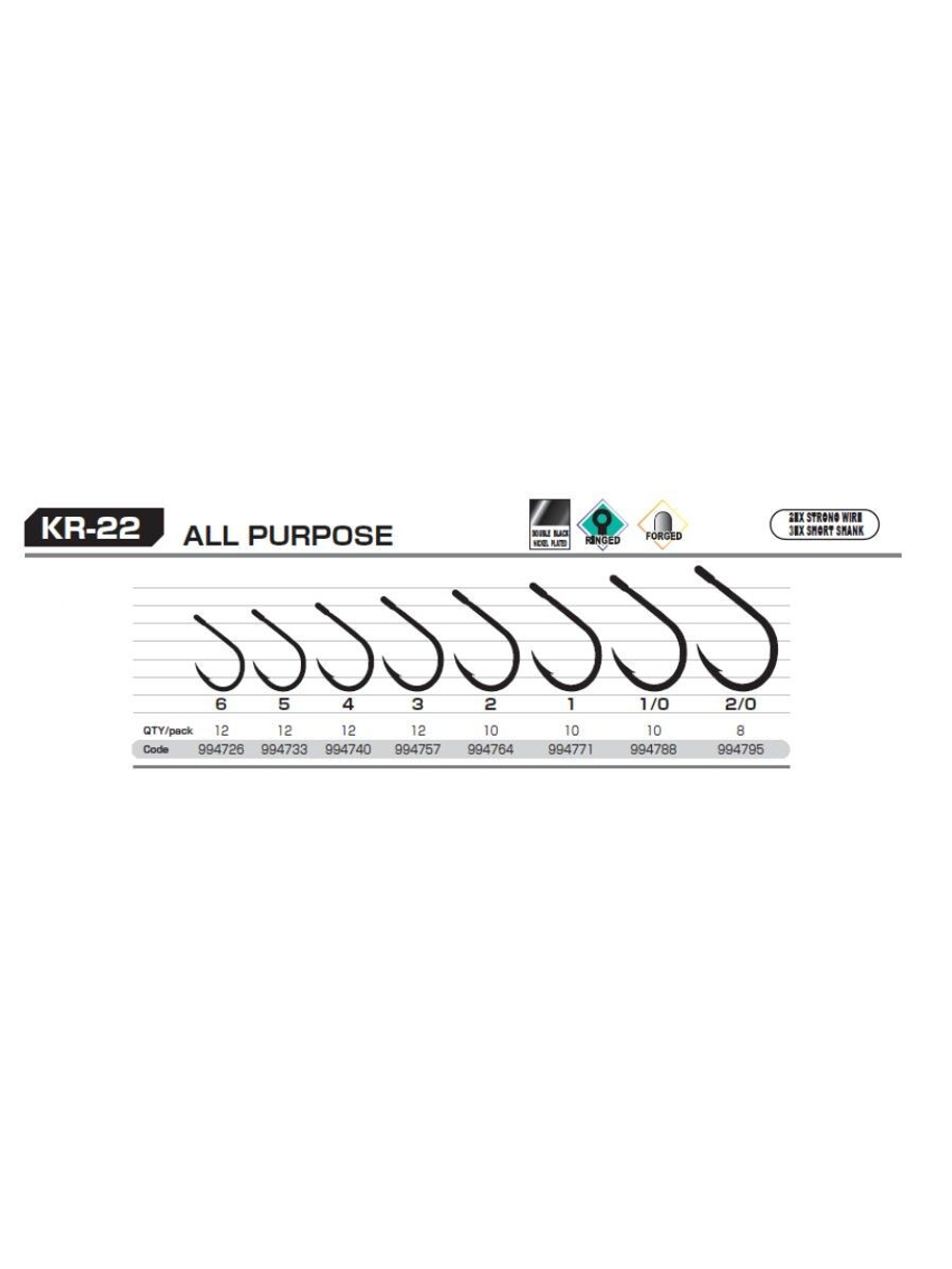 Крючок одинарный Decoy KR-22 #1 BLACK NICKELED (в упаковке 10 штук)