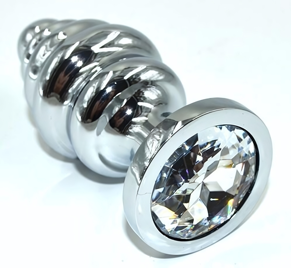 Серебристая анальная пробка из нержавеющей стали с прозрачным кристаллом - 8,8 см. (Цвет: прозрачный)