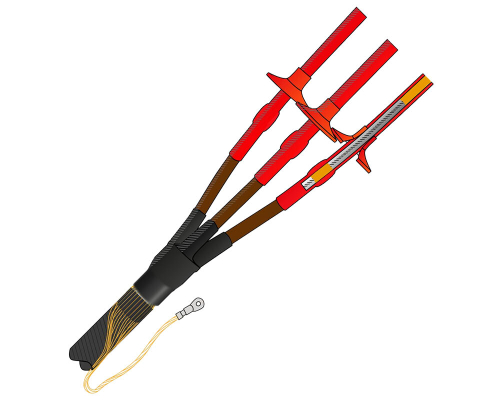 Муфта термоусаживаемая внутренней установки на трехжильный кабель с СПЭ-изоляцией без брони на напряжение до 10 кВ с проволочным экраном 3ПКНТпнг-LS-10-150...240-КПЭ (без наконечников)