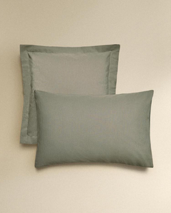 ZARA HOME ХЛОПКОВАЯ НАВОЛОЧКА В ПОЛОСКУ, ЗЕЛЕНЫЙ